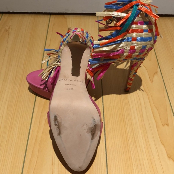 Brian Atwood Mojito Leather and Raffia Woven High Heel Shoes size 36.5 - Picture 10 of 16